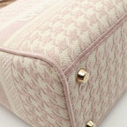 Dior Handbag Lady D-lite Houndstooth 2-Way Pink Ivory Canvas Tote — view 8