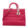 Dior Handbag Cannage Lady Leather Red Silver 2-Way