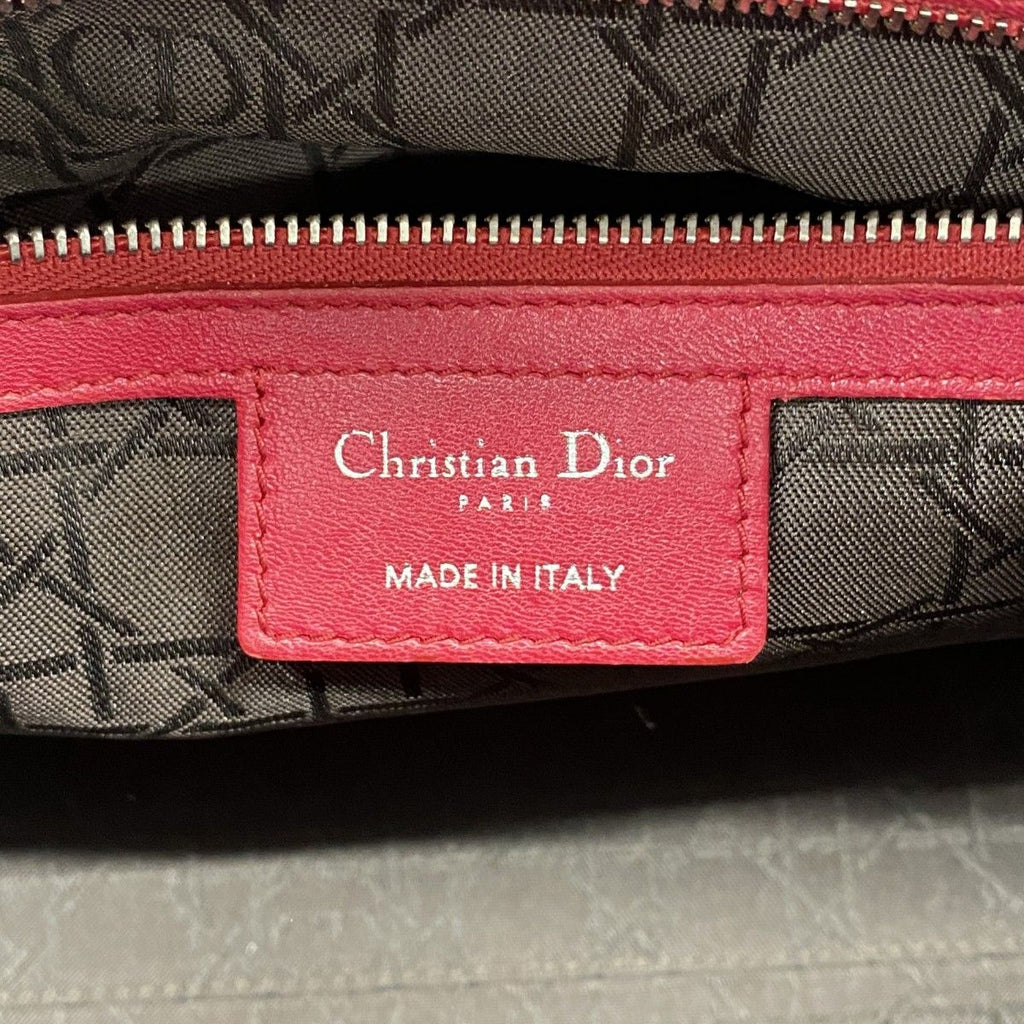 Dior Handbag Cannage Lady Leather Red Silver 2-Way — view 5