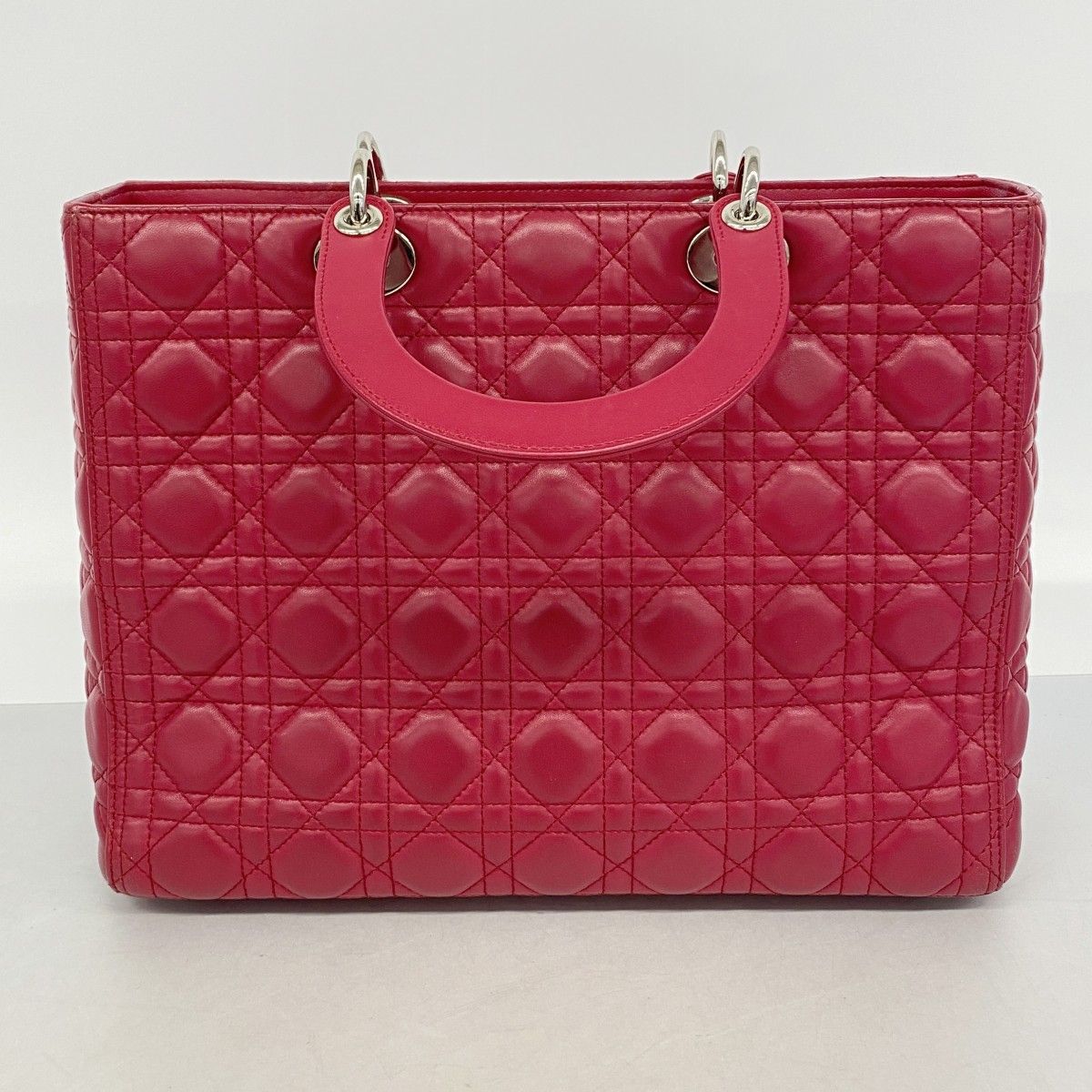 Dior Handbag Cannage Lady Leather Red Silver 2-Way — view 8