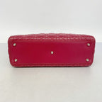 Dior Handbag Cannage Lady Leather Red Silver 2-Way — view 3