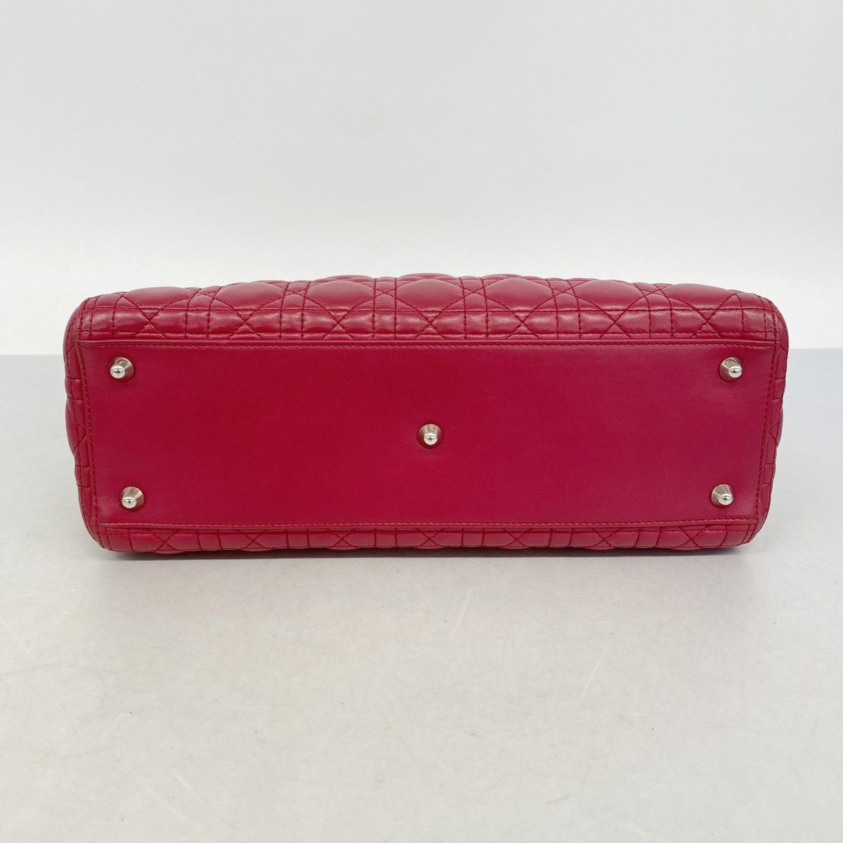 Dior Handbag Cannage Lady Leather Red Silver 2-Way — view 3