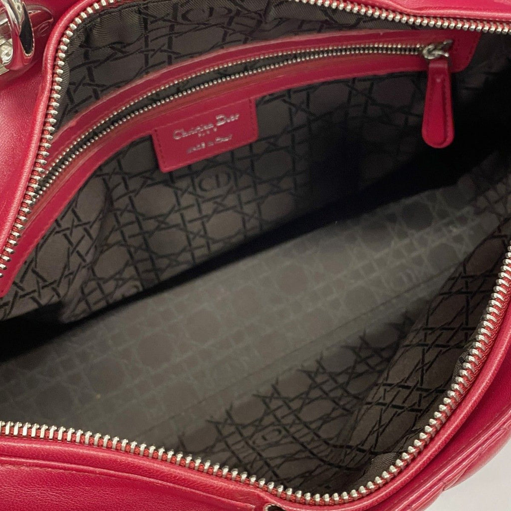 Dior Handbag Cannage Lady Leather Red Silver 2-Way — view 4