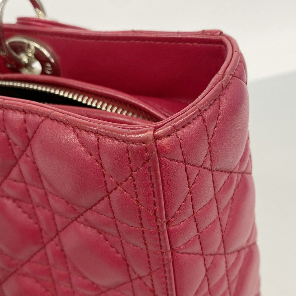 Dior Handbag Cannage Lady Leather Red Silver 2-Way — view 6