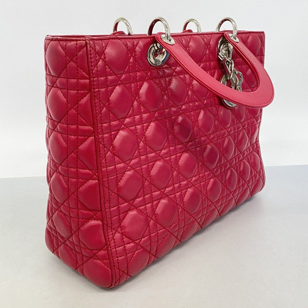 Dior Handbag Cannage Lady Leather Red Silver 2-Way — view 2