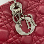 Dior Handbag Cannage Lady Leather Red Silver 2-Way — view 7