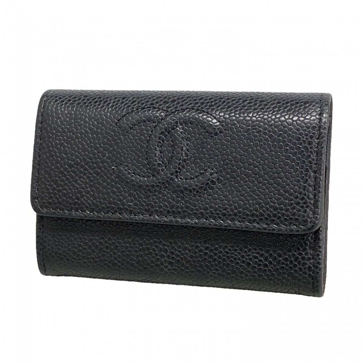 Chanel Coin Case Caviar Leather Black Silver