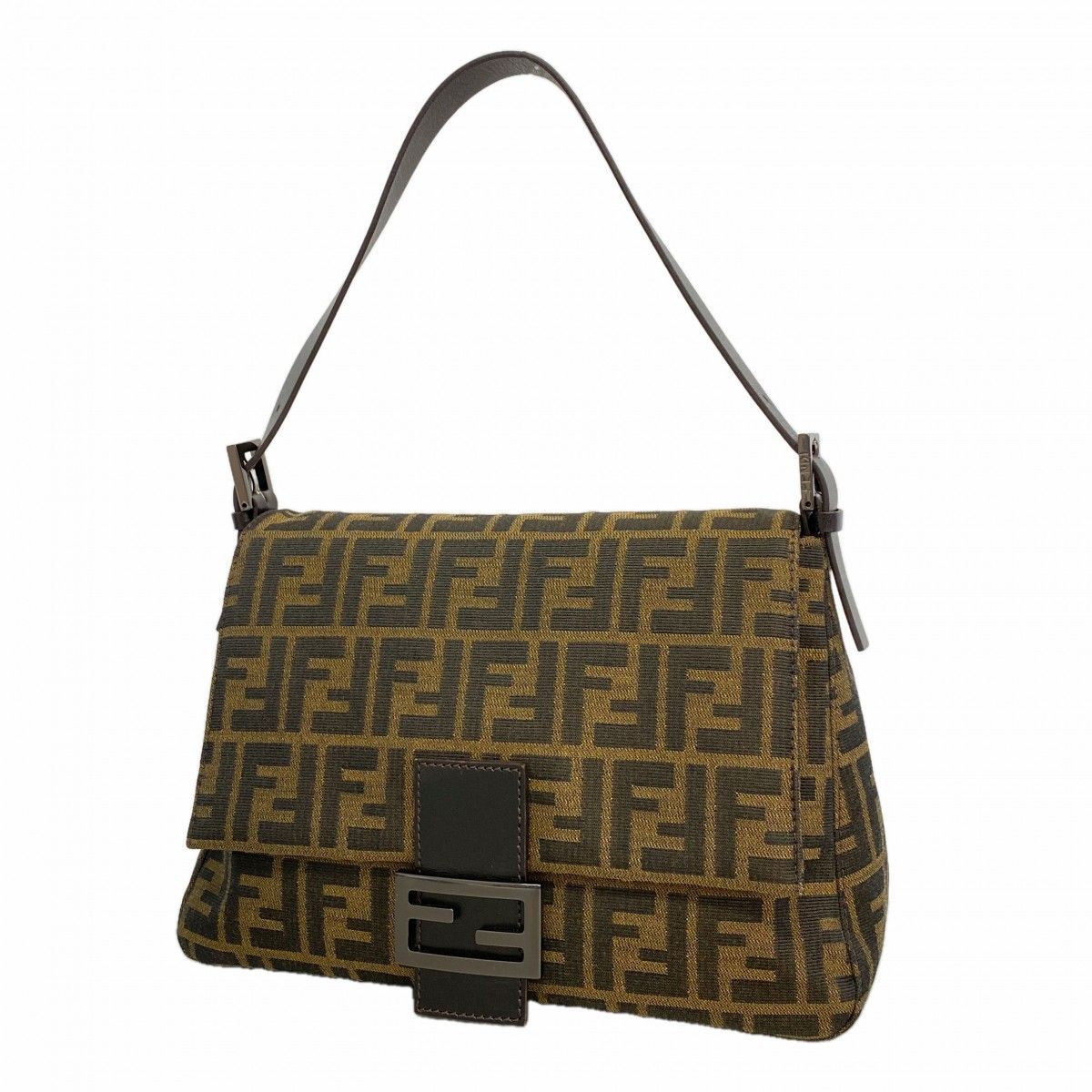 Fendi Handbag Zucca Mamma Bucket Nylon Canvas Brown Silver