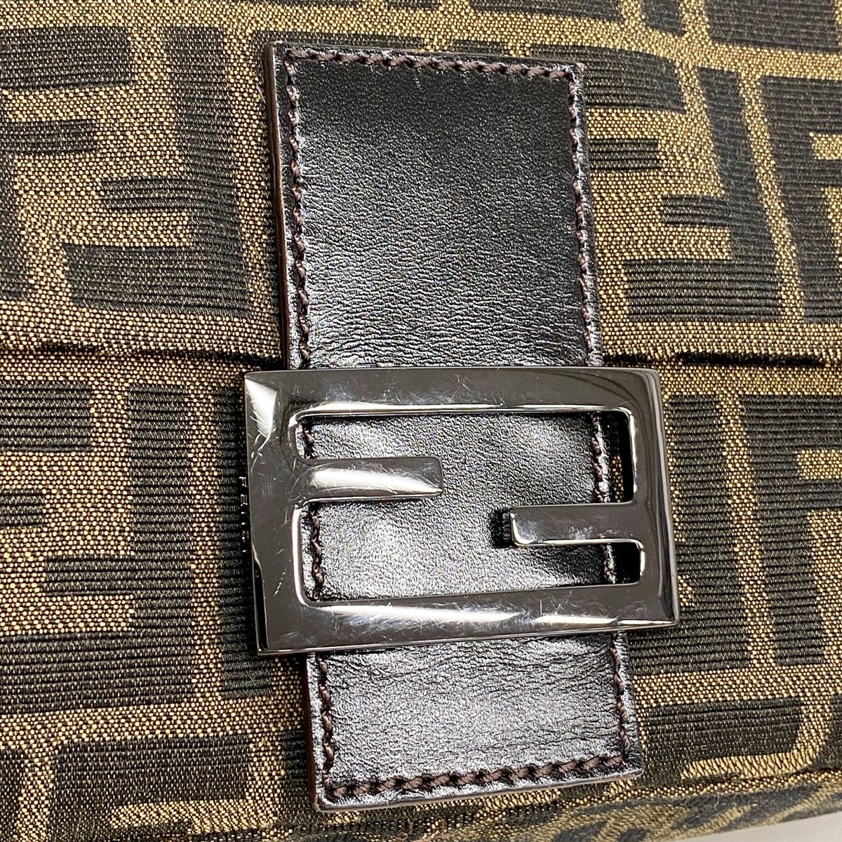 Fendi Handbag Zucca Mamma Bucket Nylon Canvas Brown Silver — view 7