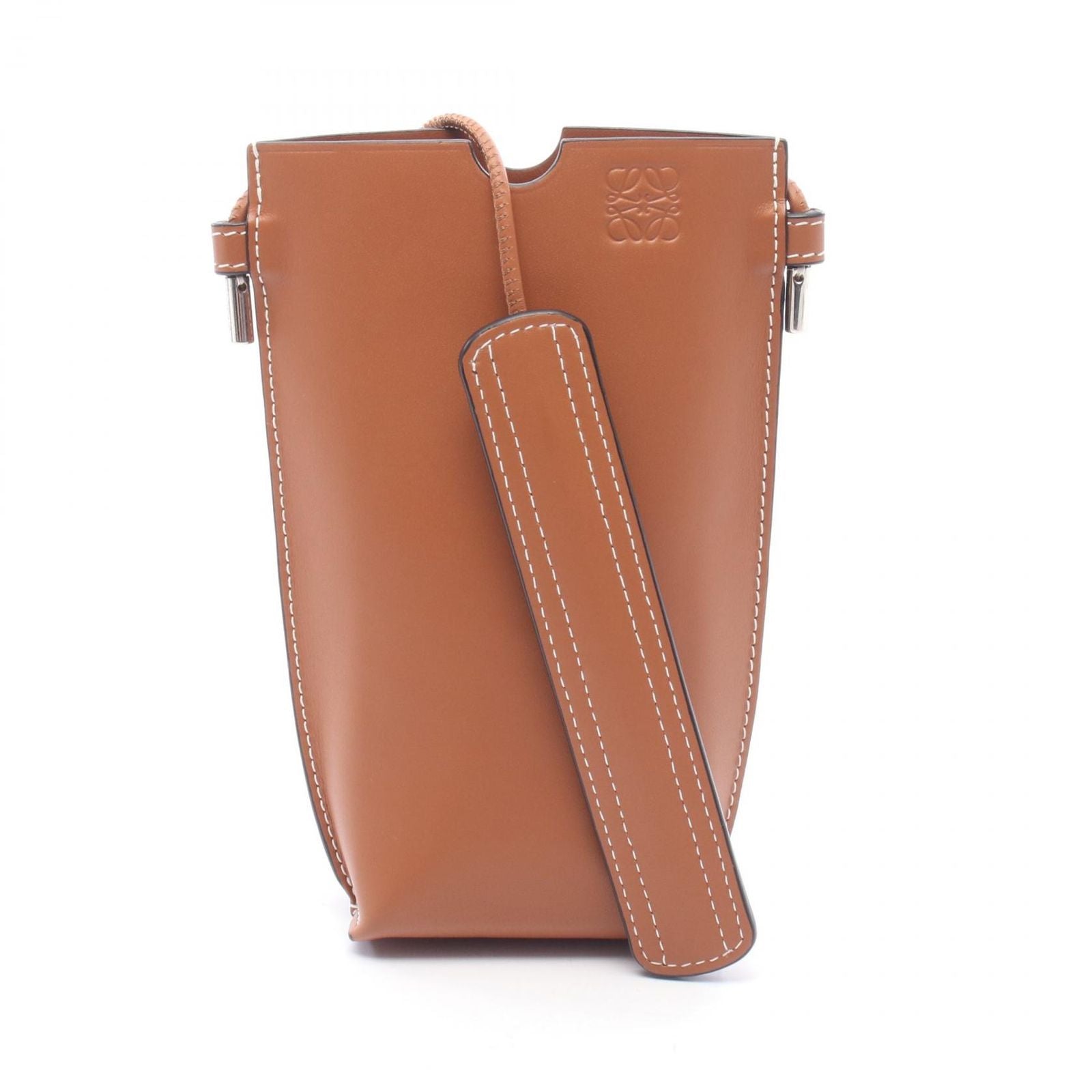 Loewe Shoulder Bag Gate Pocket Brown Leather