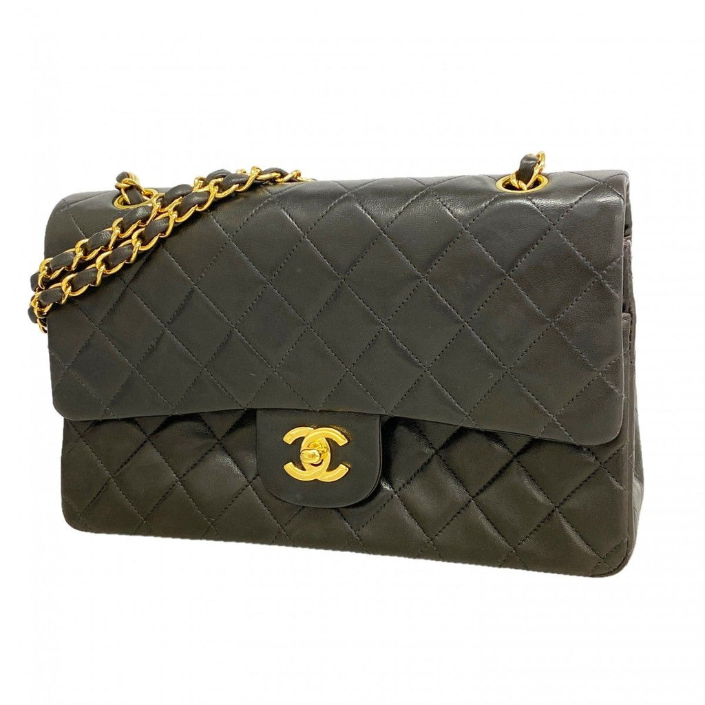 Chanel Shoulder Bag Quilted Lambskin Black Gold