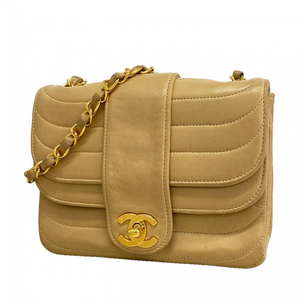 Chanel Shoulder Bag Lambskin Beige Gold