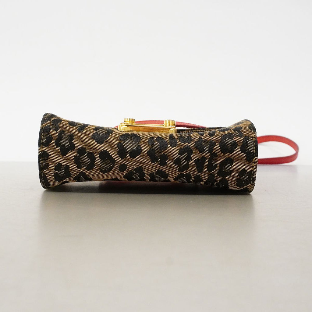 Fendi Shoulder Bag Leopard Nylon Canvas Brown Red Gold — view 3