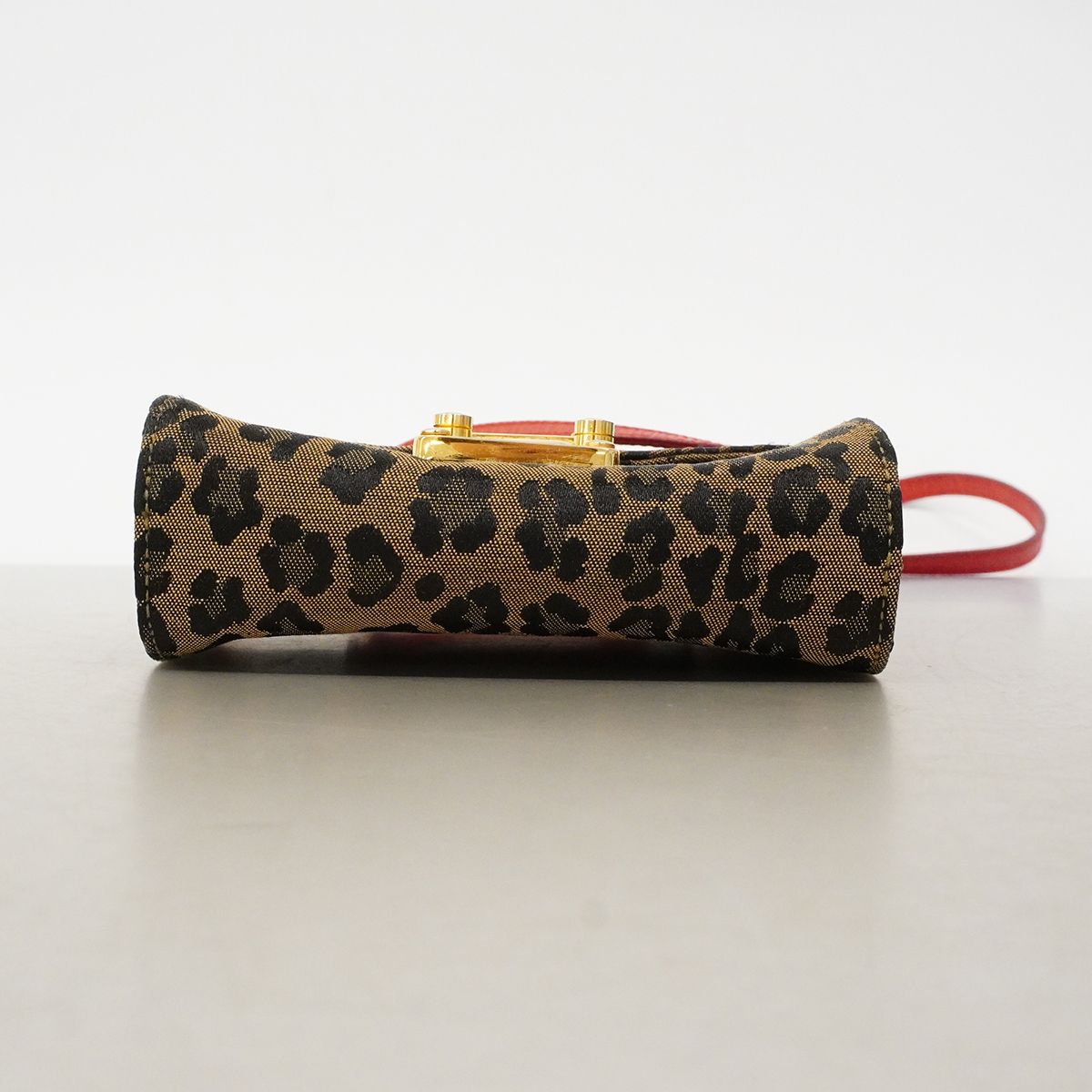 Fendi Shoulder Bag Leopard Nylon Canvas Brown Red Gold — view 3