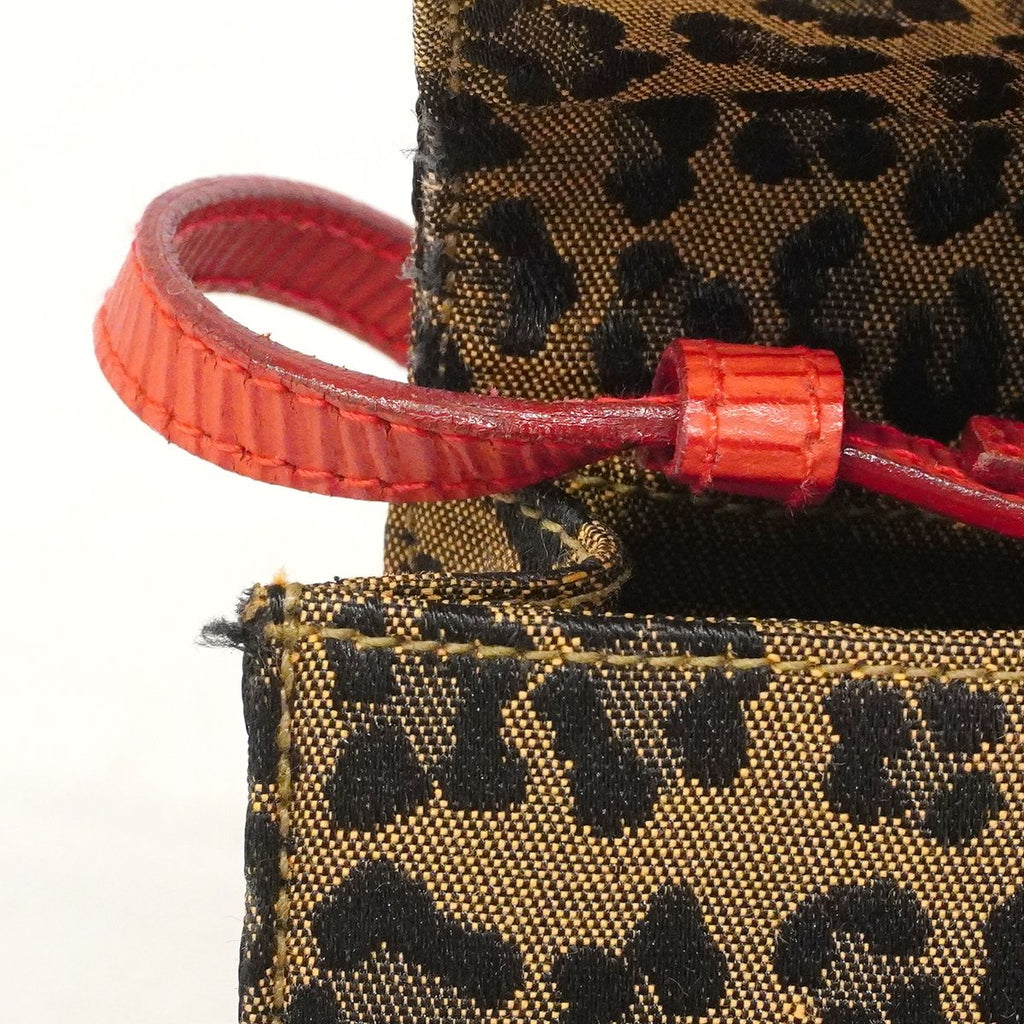 Fendi Shoulder Bag Leopard Nylon Canvas Brown Red Gold — view 7
