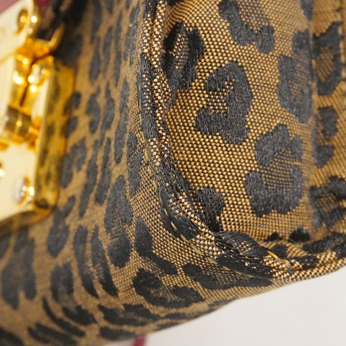 Fendi Shoulder Bag Leopard Nylon Canvas Brown Red Gold — view 8