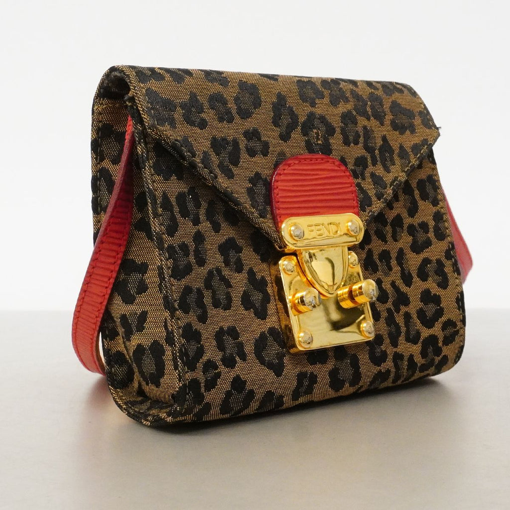 Fendi Shoulder Bag Leopard Nylon Canvas Brown Red Gold — view 2