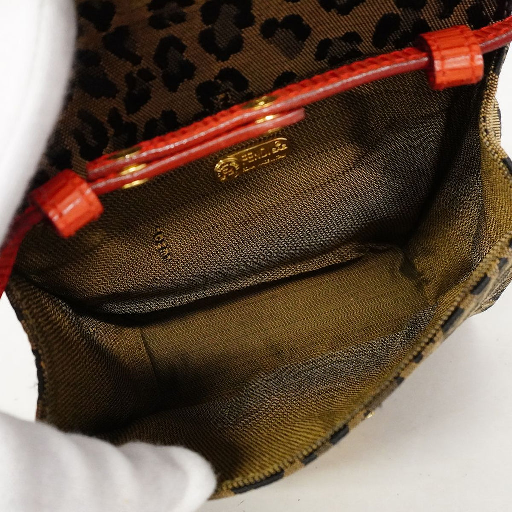 Fendi Shoulder Bag Leopard Nylon Canvas Brown Red Gold — view 4