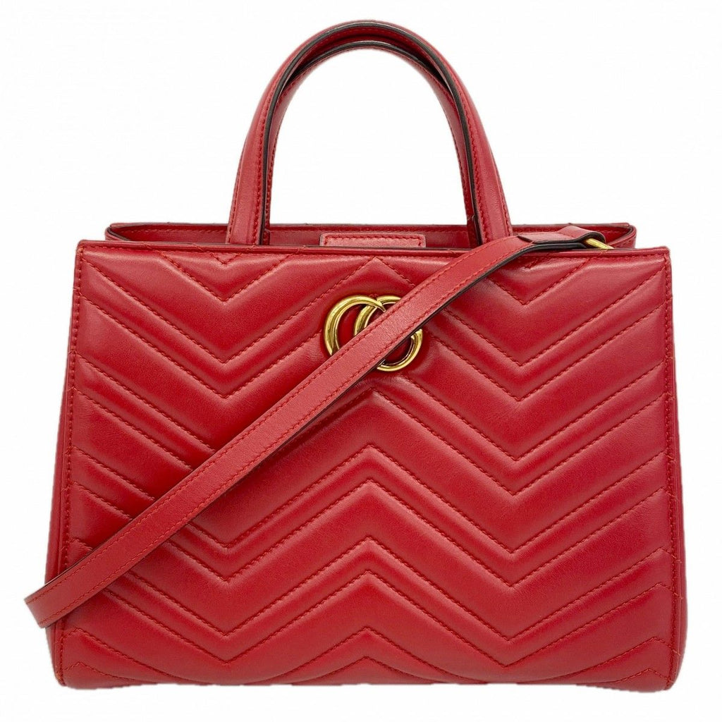 Gucci Handbag GG Marmont Leather Red Gold 2-Way