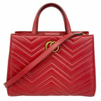 Gucci Handbag GG Marmont Leather Red Gold 2-Way