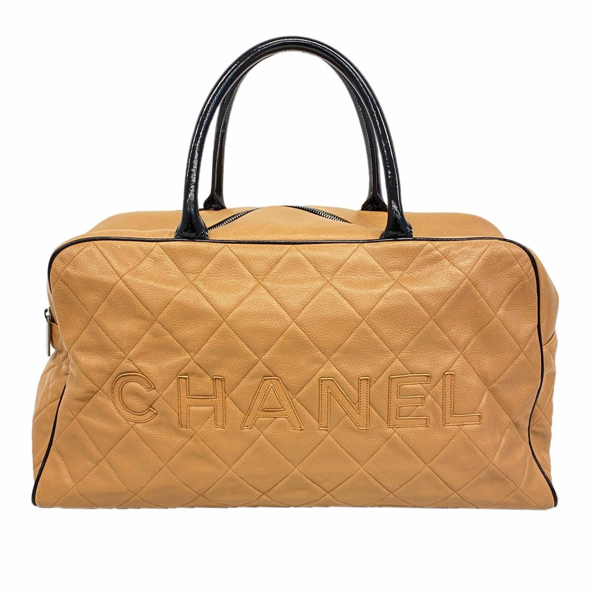 Chanel Boston Bag Sports Leather Brown Silver