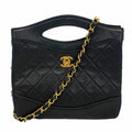 Chanel Handbag Quilted Lambskin Black Gold 2-Way