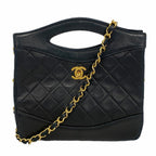 Chanel Handbag Quilted Lambskin Black Gold 2-Way