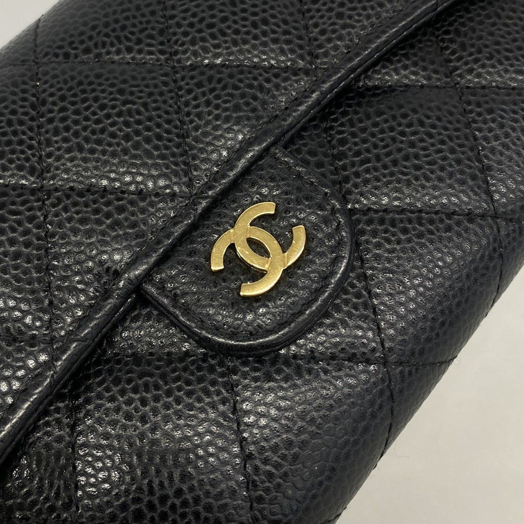 Chanel Wallet Quilted Caviar Leather Black Gold — view 6