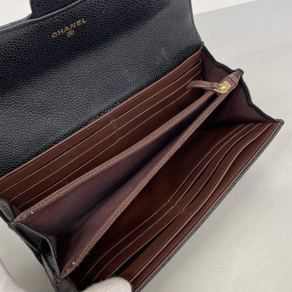 Chanel Wallet Quilted Caviar Leather Black Gold — view 3