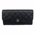 Chanel Wallet Quilted Caviar Leather Black Gold