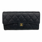 Chanel Wallet Quilted Caviar Leather Black Gold