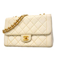Chanel Shoulder Bag Quilted Lambskin White Gold