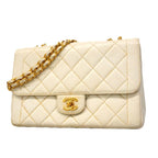 Chanel Shoulder Bag Quilted Lambskin White Gold
