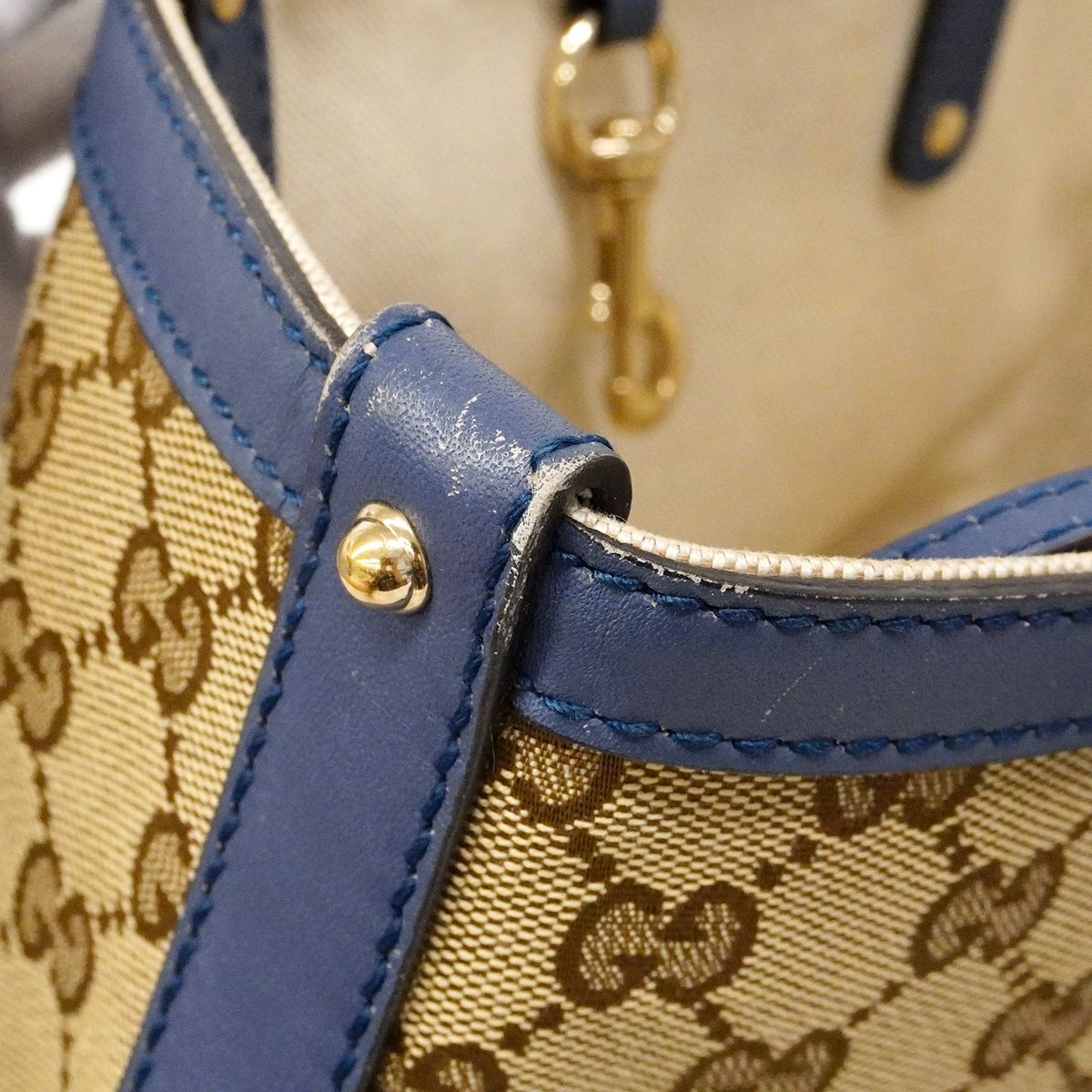 Gucci Tote GG Canvas Beige Blue Champagne Gold — view 7