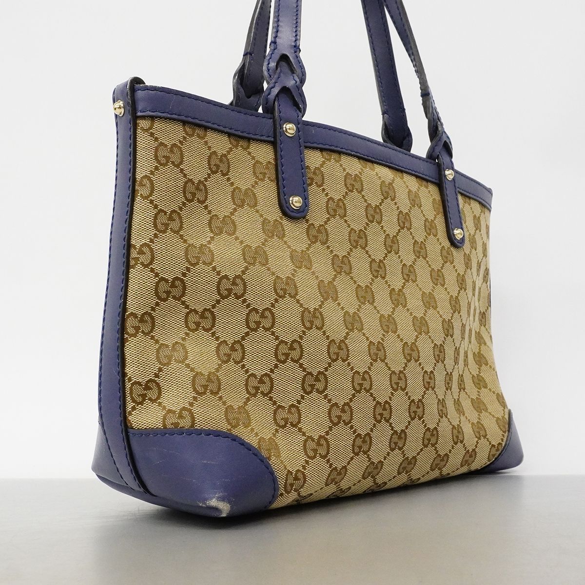 Gucci Tote GG Canvas Beige Blue Champagne Gold — view 2