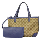Gucci Tote GG Canvas Beige Blue Champagne Gold