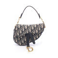 Dior Handbag Saddle Oblique Ivory Navy Canvas Leather Bag Mini
