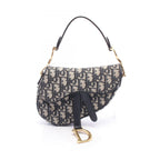 Dior Handbag Saddle Oblique Ivory Navy Canvas Leather Bag Mini