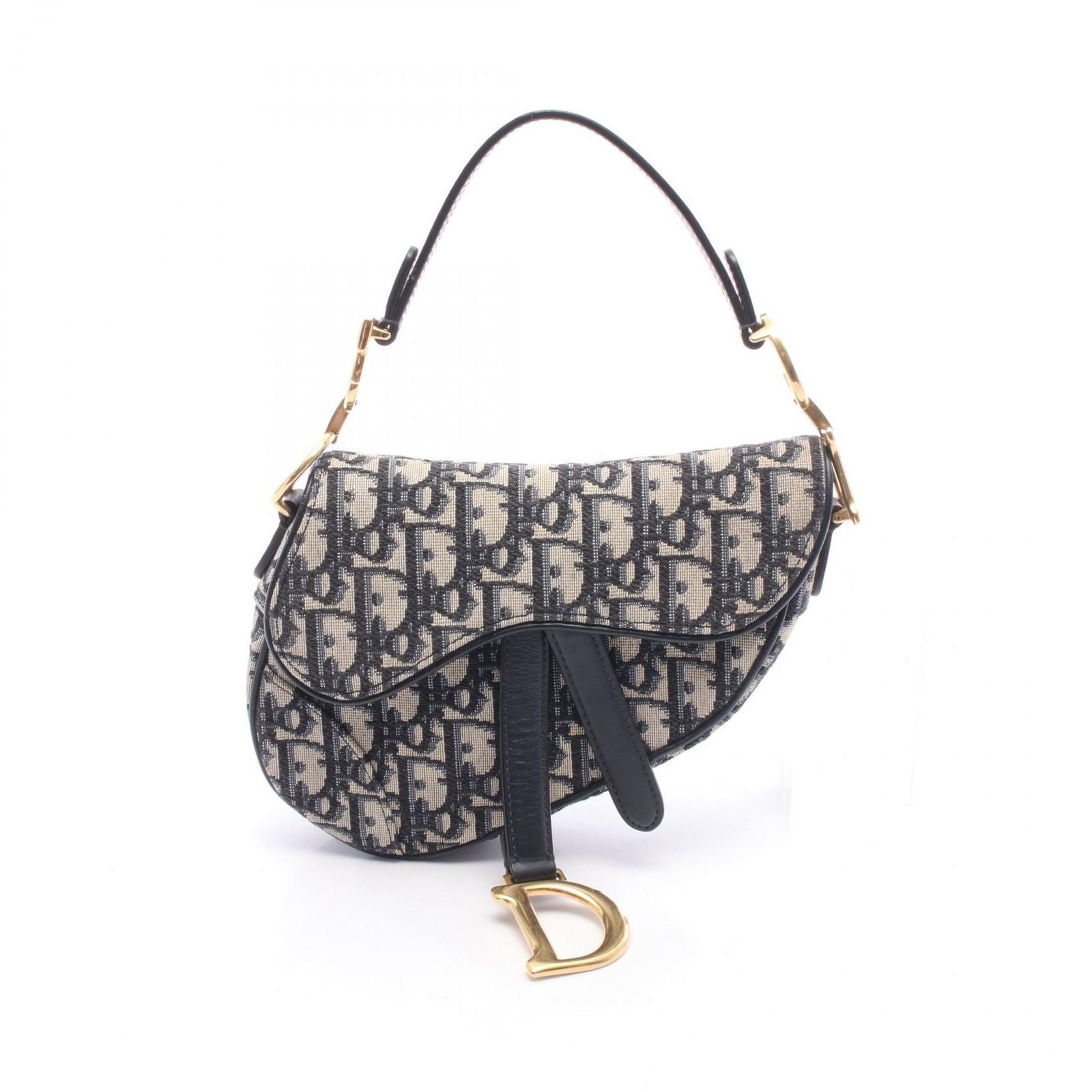 Dior Handbag Saddle Oblique Ivory Navy Canvas Leather Bag Mini