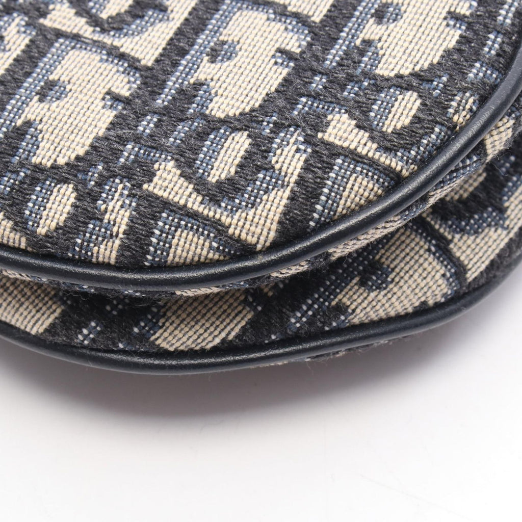 Dior Handbag Saddle Oblique Ivory Navy Canvas Leather Bag Mini — view 7