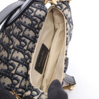 Dior Handbag Saddle Oblique Ivory Navy Canvas Leather Bag Mini — view 3