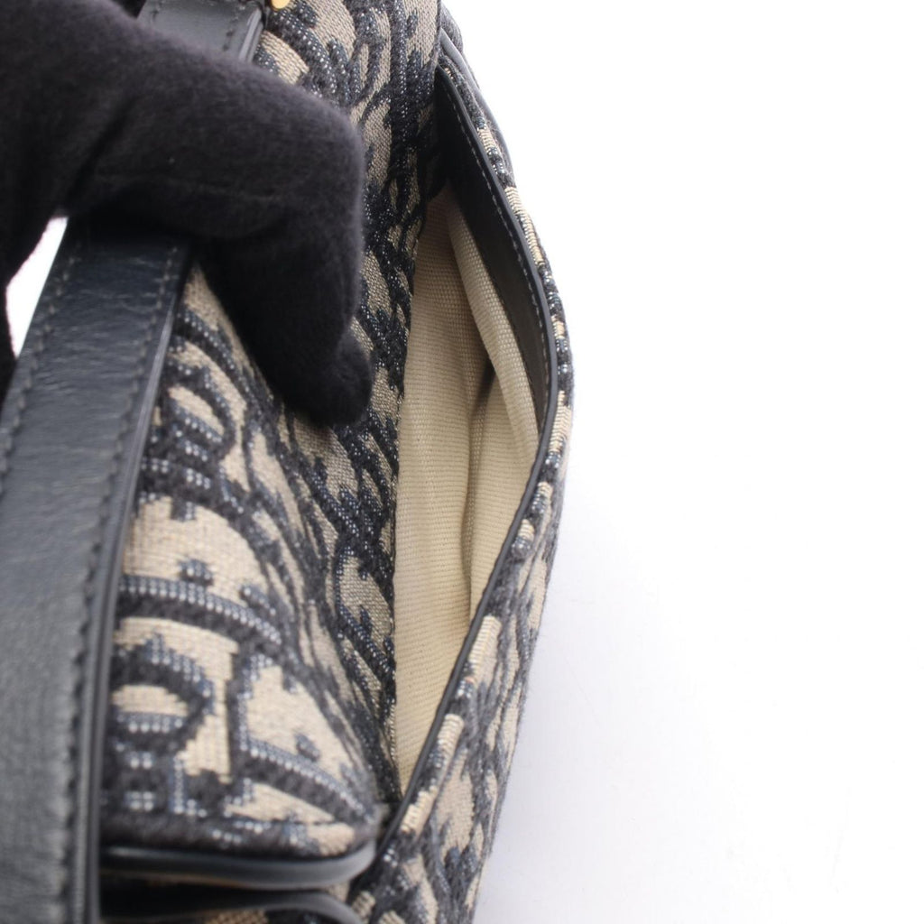 Dior Handbag Saddle Oblique Ivory Navy Canvas Leather Bag Mini — view 6