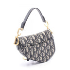 Dior Handbag Saddle Oblique Ivory Navy Canvas Leather Bag Mini — view 2