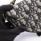 Dior Handbag Saddle Oblique Ivory Navy Canvas Leather Bag Mini — view 5