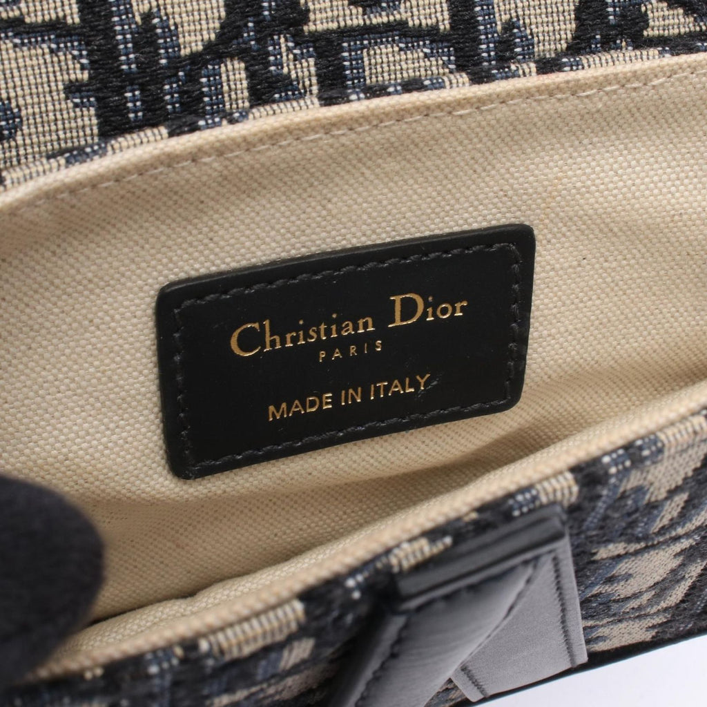 Dior Handbag Saddle Oblique Ivory Navy Canvas Leather Bag Mini — view 4