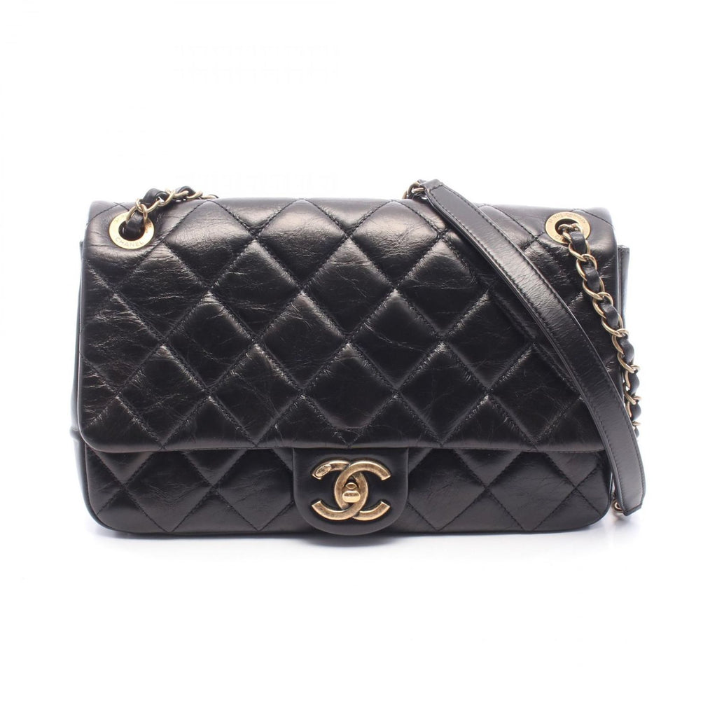 Chanel Shoulder Bag Quilted Single Flap Black Leather Chain