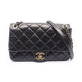 Chanel Shoulder Bag Quilted Single Flap Black Leather Chain