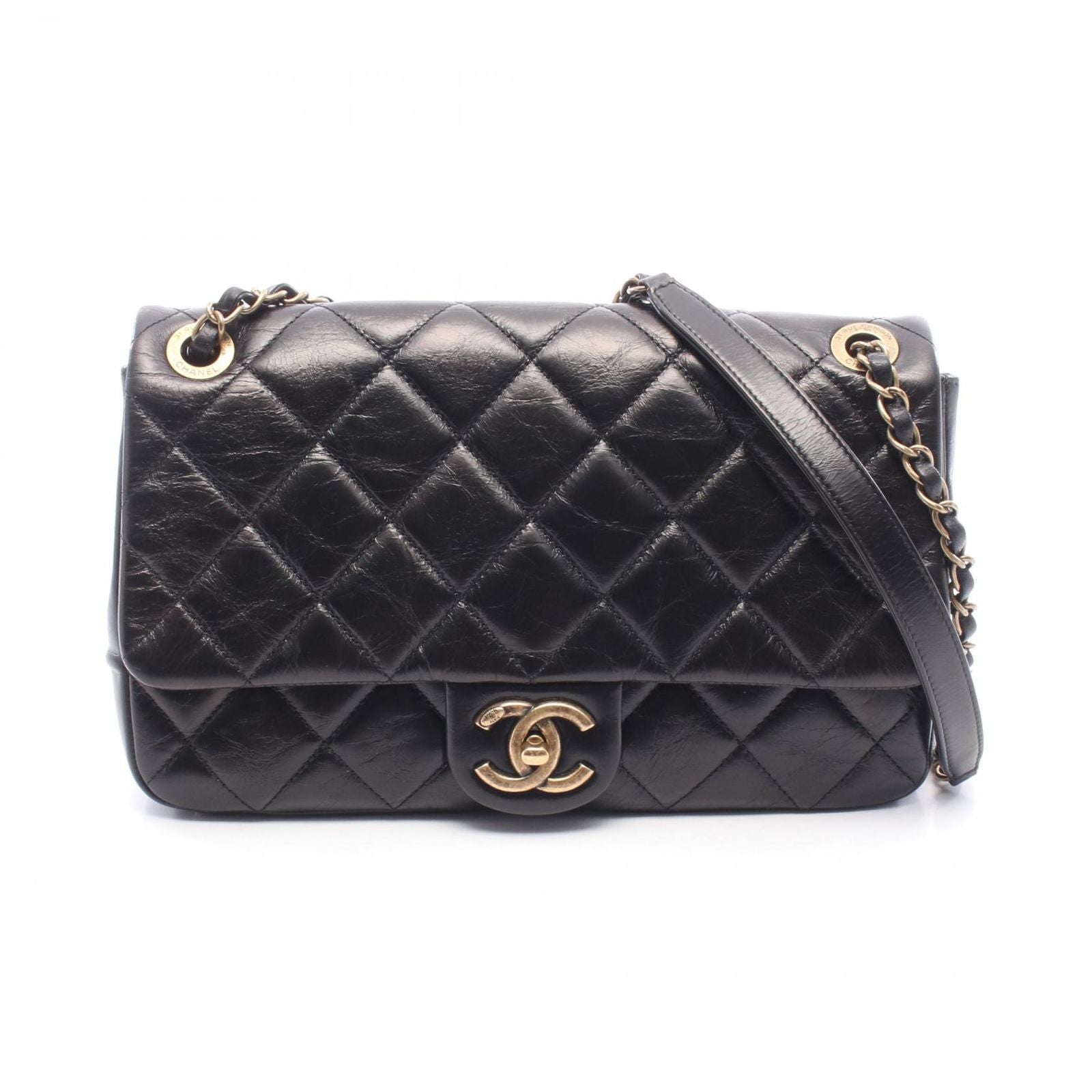 Chanel Shoulder Bag Quilted Single Flap Black Leather Chain