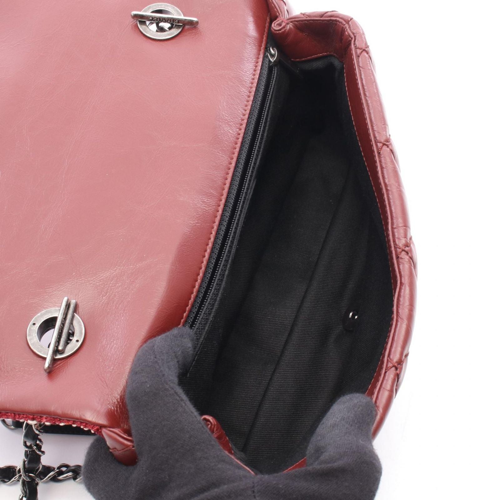 Chanel Shoulder Bag Air Line Quilted Top Handle 2-Way Red Fabric Leather Chain — view 3