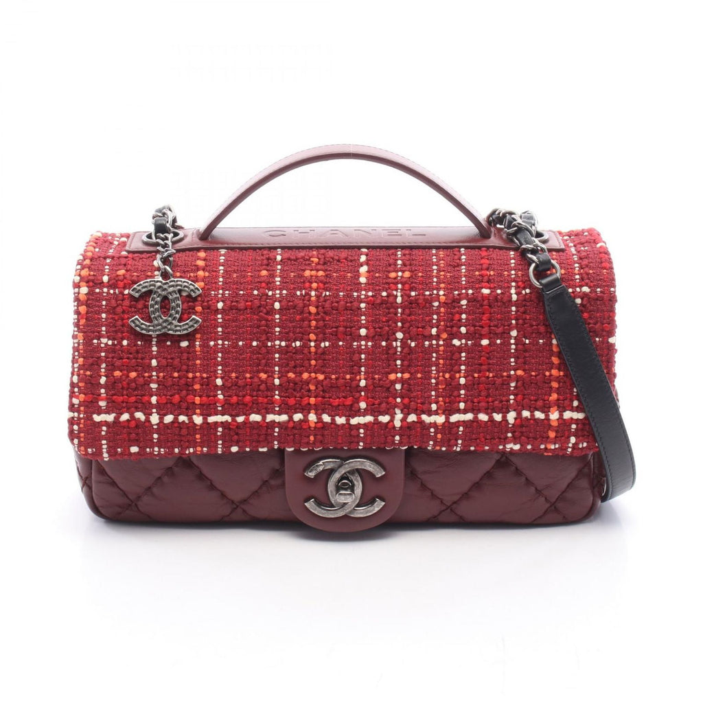 Chanel Shoulder Bag Air Line Quilted Top Handle 2-Way Red Fabric Leather Chain